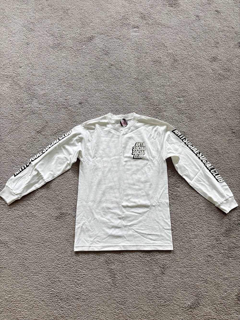 Anti Social Social Club White Long Sleeve Tee with Black Sleeve Logo NWT